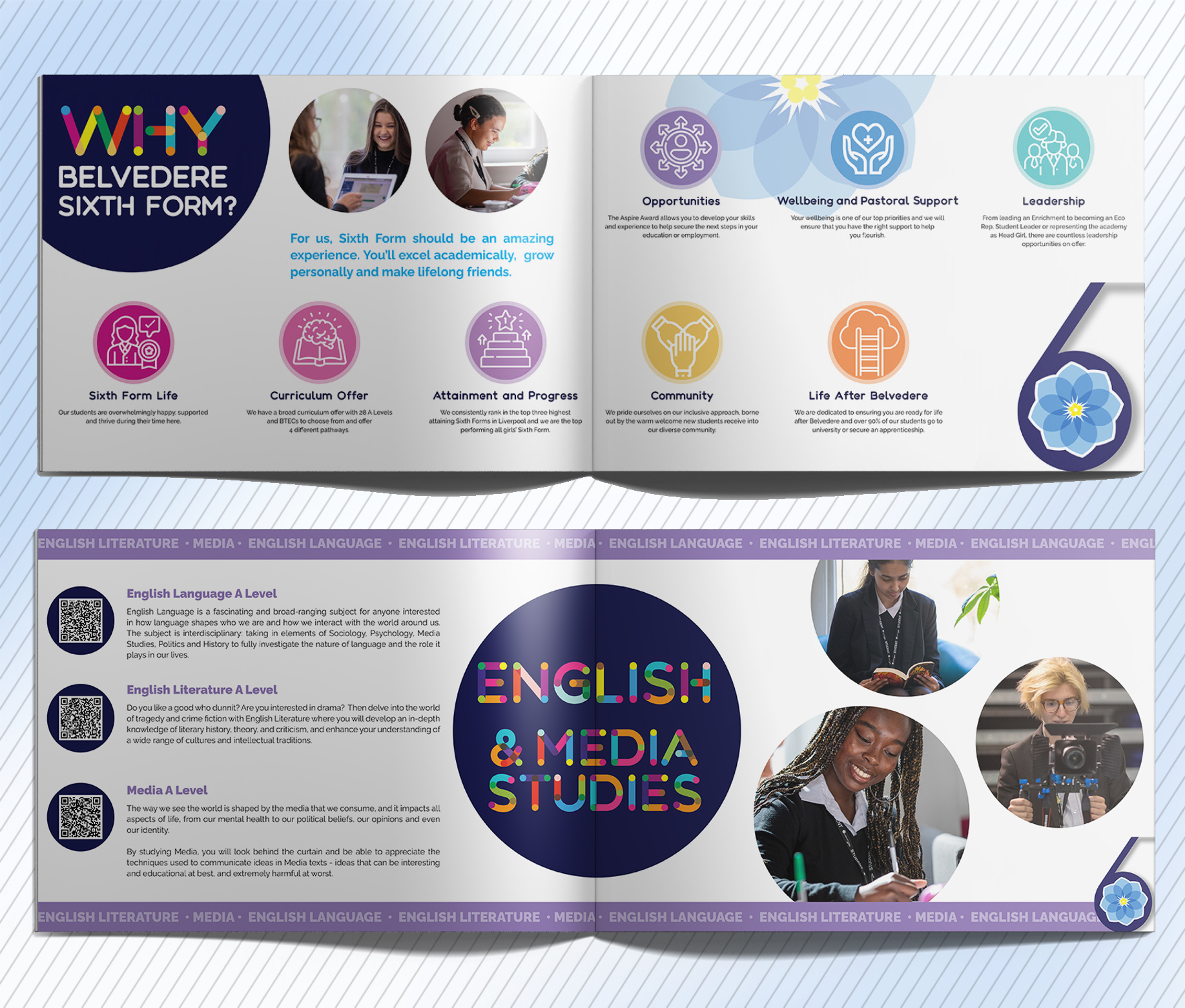 Belvedere Academy Sixth Form Prospectus inside spreads design